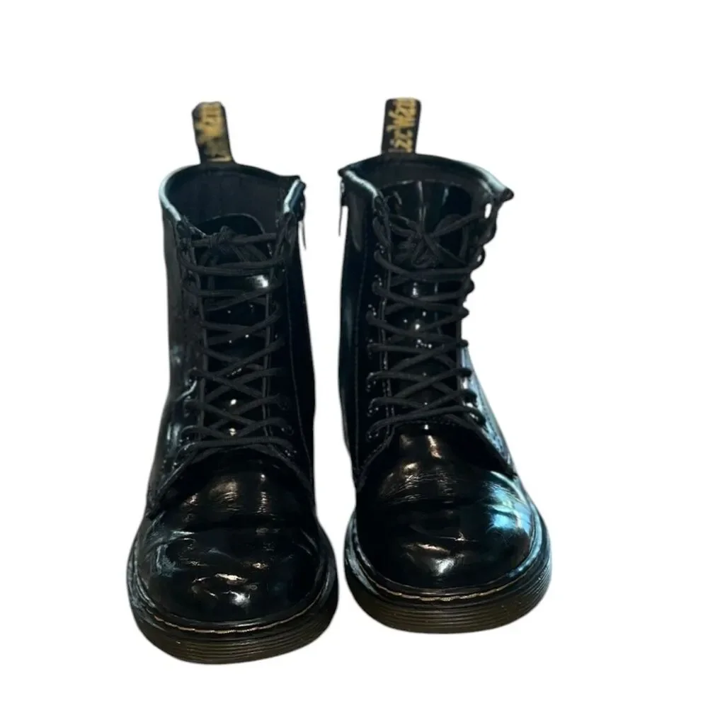 Dr. Martens Kids Patent Leather Combat Boots  Black Zip Lace-Up Ankle Boots US 3